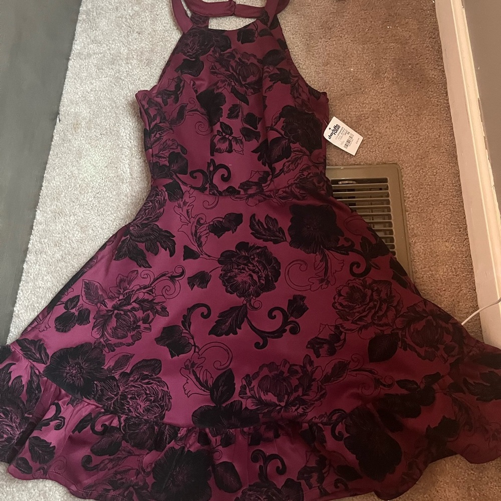 Charlotte Russe Maroon floral Haulter Top Dress
